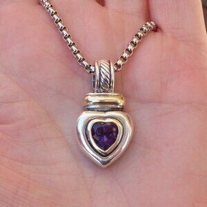 Rare & Retired David Yurman Amethyst Heart Pendant w/Chain - 14K/925